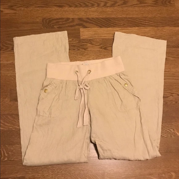 Guess Pants - Guess linen tan flare leg pants #115